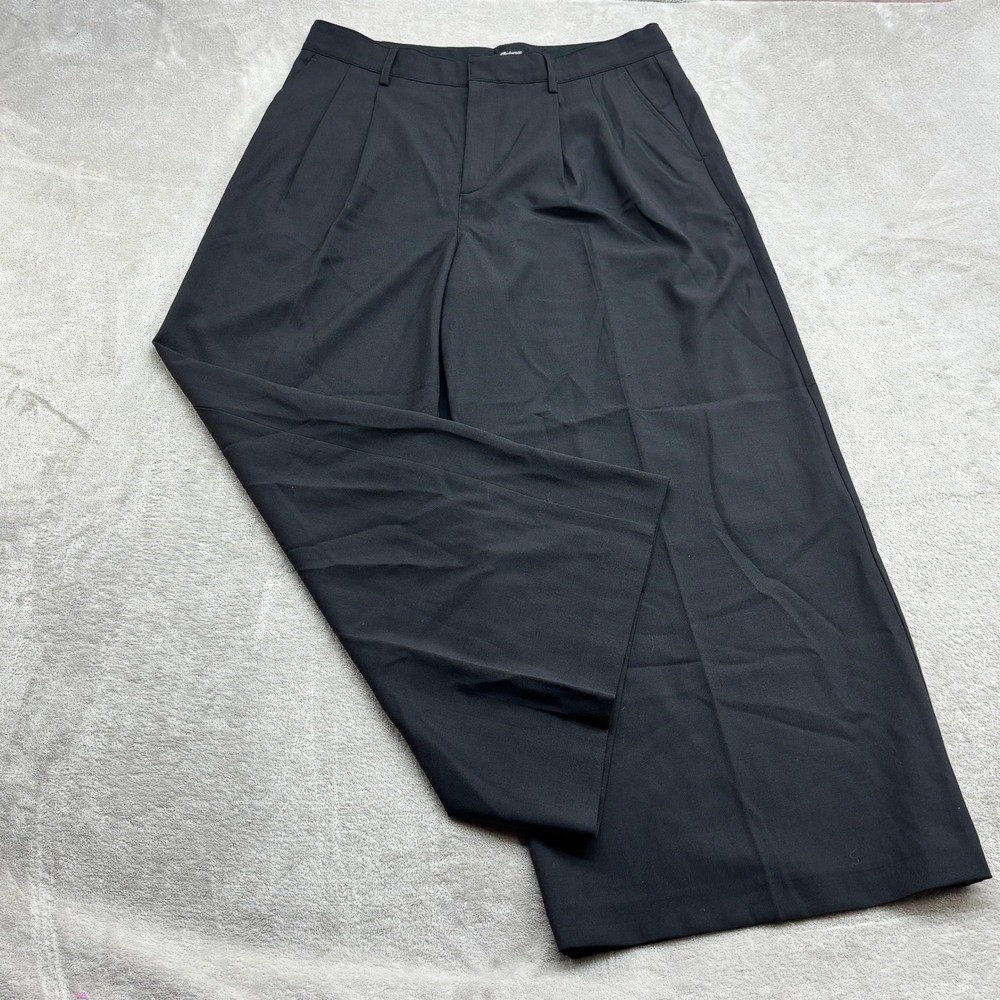 Madewell Harlow Wide-Leg Pants Women 10 Black Pleated Wool Blend Modern Trousers
